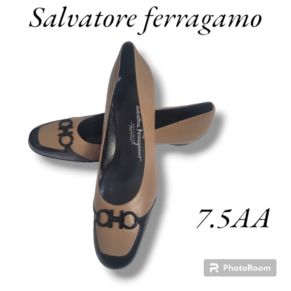Salvatore Ferragamo Black Tan Wedge Pumps Leather NWOT! 🔥 size 7.5